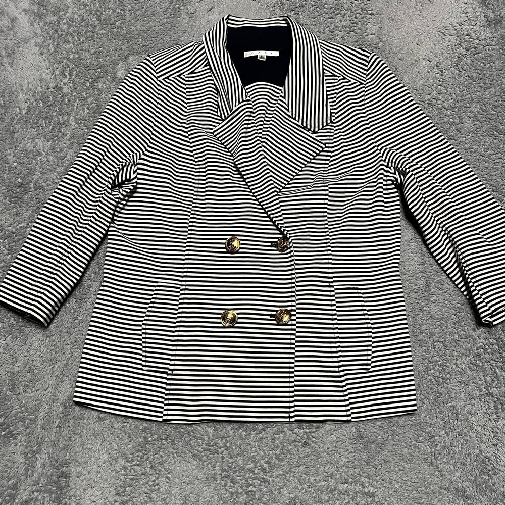 Cabi Life Jacket Blazer Womens Large 823 Nautical Striped Gold Button 3/4 Sleeve